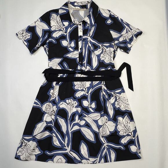 La Fee Maraboutee Floral Design Button Down Shirt Dress Sz 42FR/8US Blue - Picture 7 of 8
